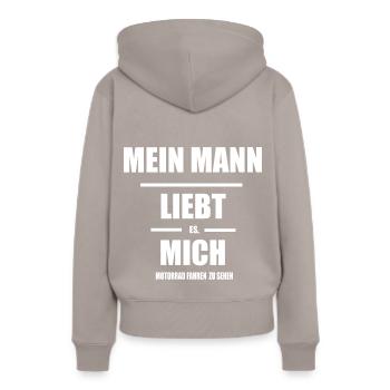 My husband loves me! - Women’s Premium Organic Hoodie - taupe - Back - Julia (174cm)