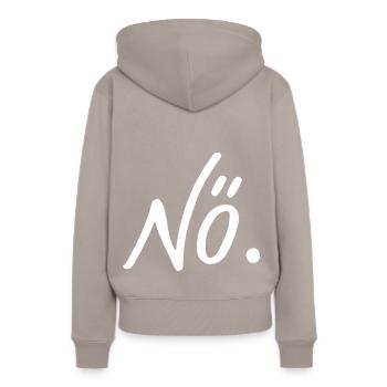 Noe Nö Punkt Nein No Antwort antworten - Frauen Premium Bio Hoodie - Taupe - Hinten - Julia (174cm)