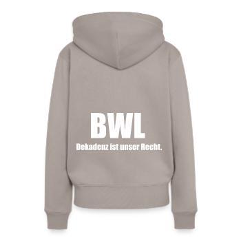Dekadenz BWL - Frauen Premium Bio Hoodie - Taupe - Hinten - Julia (174cm)