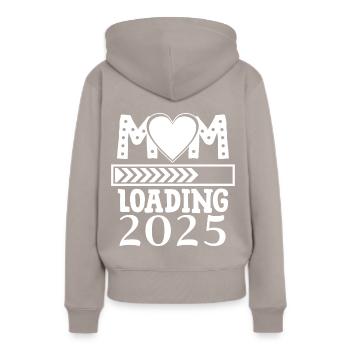 Maman 2025 chargement, future maman 2025 coeur - Sweat à capuche Premium bio Femme - taupe - Dos - Julia (174cm)