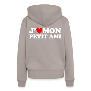 J' aime mon petit ami cadeau coeur rouge - Sweat à capuche Premium bio Femme - taupe - Dos - Julia (174cm)