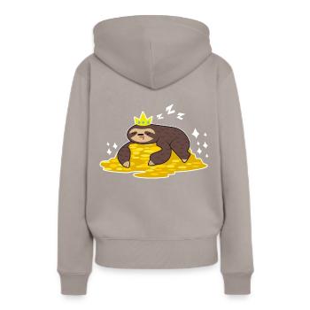 Sloth Stingy Lazy Gold - Sweat à capuche Premium bio Femme - taupe - Dos - Julia (174cm)