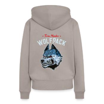 loup wolfpack team - Sweat à capuche Premium bio Femme - taupe - Dos - Julia (174cm)