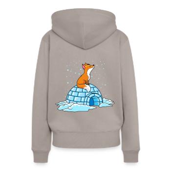 fuchs iglu winter ploar comic - Frauen Premium Bio Hoodie - Taupe - Hinten - Julia (174cm)