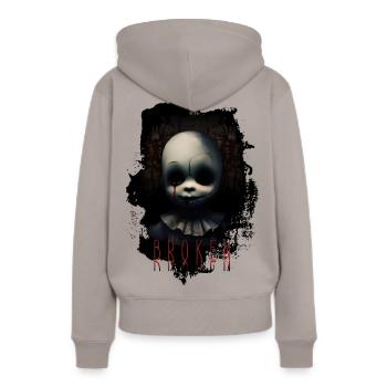 Horror Puppe - Frauen Premium Bio Hoodie - Taupe - Hinten - Julia (174cm)