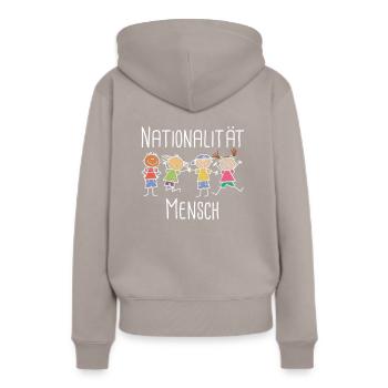 nationalité homme - Anti-Racisme - Diversité - Sweat à capuche Premium bio Femme - taupe - Dos - Julia (174cm)