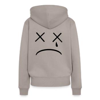 visage triste - Sweat à capuche Premium bio Femme - taupe - Dos - Julia (174cm)