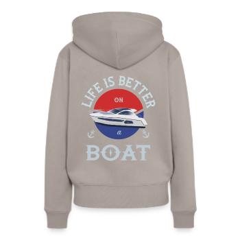 Boot - Frauen Premium Bio Hoodie - Taupe - Hinten - Julia (174cm)