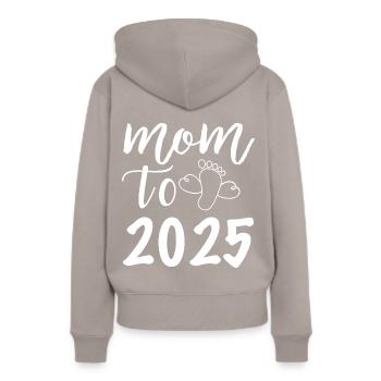 Maman à être 2025, 2025 Je vais être maman - Sweat à capuche Premium bio Femme - taupe - Dos - Julia (174cm)