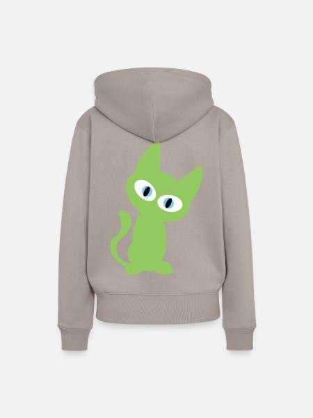 Grüne Katze Design - Frauen Premium Bio Hoodie - Taupe