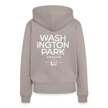 Washington Park, Oregon - Frauen Premium Bio Hoodie - Taupe - Hinten - Julia (174cm)