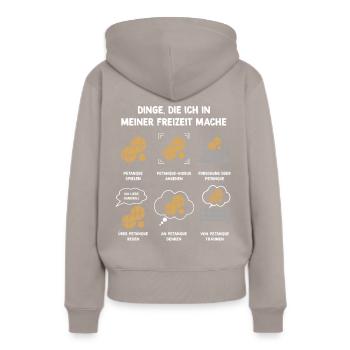 Meine Freizeit v2 8 Petanque - Frauen Premium Bio Hoodie - Taupe - Hinten - Julia (174cm)