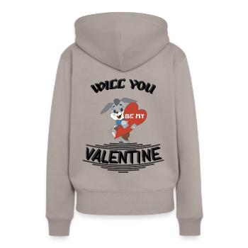 Will you be my valentine - Frauen Premium Bio Hoodie - Taupe - Hinten - Julia (174cm)