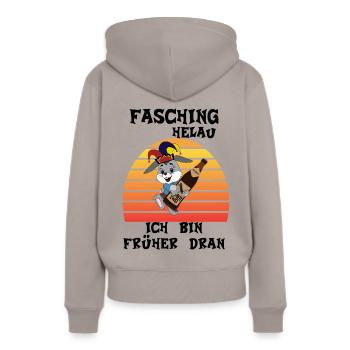 Fasching Helau, Osterhase feiert Karneval, Helau - Frauen Premium Bio Hoodie - Taupe - Hinten - Julia (174cm)