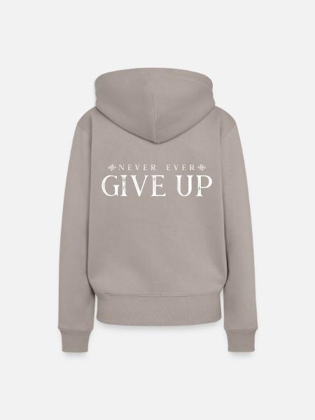 never ever give up - Frauen Premium Bio Hoodie - Taupe