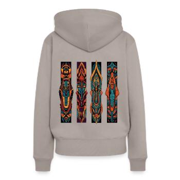 Colonnes sculptées Incas et Aztèques - Sweat à capuche Premium bio Femme - taupe - Dos - Julia (174cm)