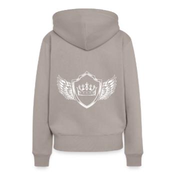 Krone Schild - Frauen Premium Bio Hoodie - Taupe - Hinten - Julia (174cm)