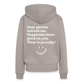 Citations motivantes et inspirantes - Bonheur - Sweat à capuche Premium bio Femme - taupe - Dos - Julia (174cm)