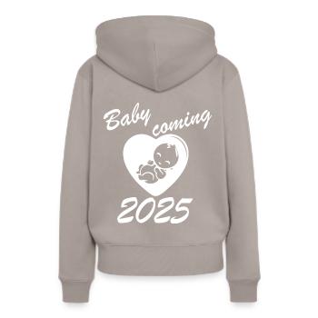 Bébé à venir en 2025, bébé naîtra en 2025 - Sweat à capuche Premium bio Femme - taupe - Dos - Julia (174cm)