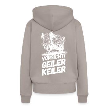 Jäger Jagen Jagd Geiler Keiler Versaut - Frauen Premium Bio Hoodie - Taupe - Hinten - Julia (174cm)