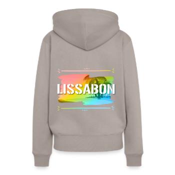 Lissabon - Frauen Premium Bio Hoodie - Taupe - Hinten - Julia (174cm)