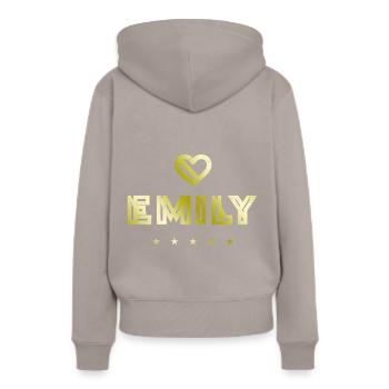 Emily Herz - Frauen Premium Bio Hoodie - Taupe - Hinten - Julia (174cm)