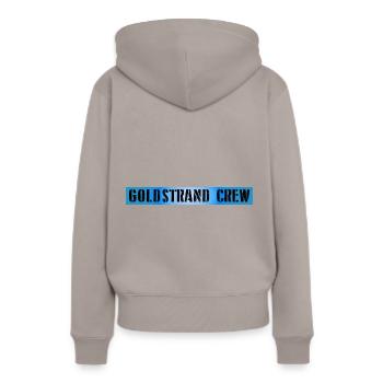 Goldstrand Crew - Frauen Premium Bio Hoodie - Taupe - Hinten - Julia (174cm)