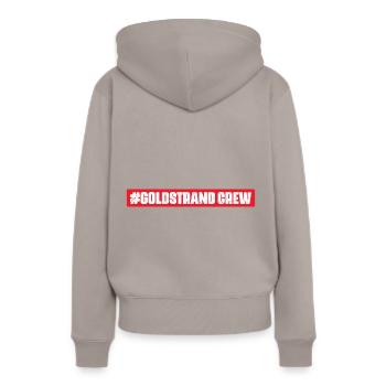 Goldstrand Crew - Frauen Premium Bio Hoodie - Taupe - Hinten - Julia (174cm)
