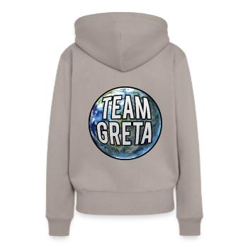 Team Greta Sticker Pocket Fridays for Future - Sweat à capuche Premium bio Femme - taupe - Dos - Julia (174cm)