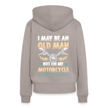Moto vieil homme - Sweat à capuche Premium bio Femme - taupe - Dos - Julia (174cm)
