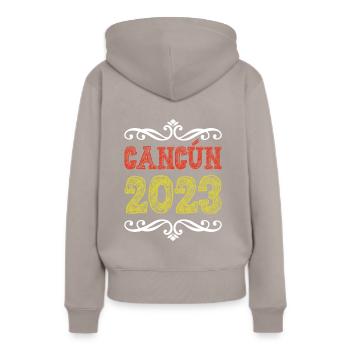 Cancun 2023 - Sweat à capuche Premium bio Femme - taupe - Dos - Julia (174cm)