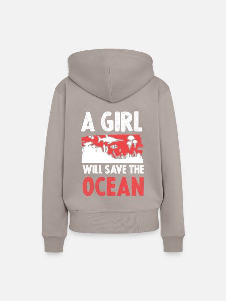 save the ocean mädchen - Frauen Premium Bio Hoodie - Taupe