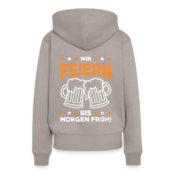 bier feiern - Frauen Premium Bio Hoodie - Taupe - Hinten - Julia (174cm)