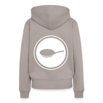 Pfanne Symbol - Frauen Premium Bio Hoodie - Taupe - Hinten - Julia (174cm)