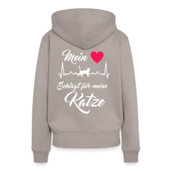 Kater Katze Hertz Stubentiger Geschenk - Frauen Premium Bio Hoodie - Taupe - Hinten - Julia (174cm)