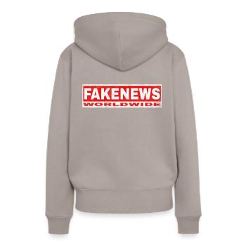 Fakenews Medien Zeitung Presse - Frauen Premium Bio Hoodie - Taupe - Hinten - Julia (174cm)