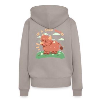 Dans un bon MOOd - Sweat à capuche Premium bio Femme - taupe - Dos - Julia (174cm)