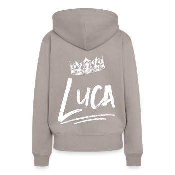 Luca - Sweat à capuche Premium bio Femme - taupe - Dos - Julia (174cm)