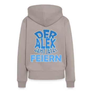 Alex va fêter - Sweat à capuche Premium bio Femme - taupe - Dos - Julia (174cm)