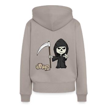 Petite faucheuse - Sweat à capuche Premium bio Femme - taupe - Dos - Julia (174cm)