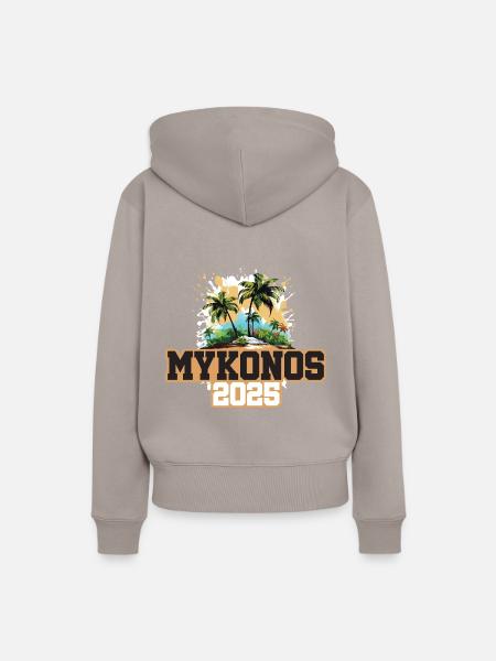 Mykonos 2025 Palmen - Frauen Premium Bio Hoodie - Taupe