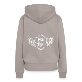Make Up Kosmetik Wappen - Frauen Premium Bio Hoodie - Taupe - Hinten - Julia (174cm)