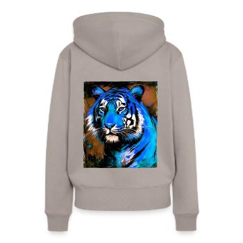 Portrait de tigre - Sweat à capuche Premium bio Femme - taupe - Dos - Julia (174cm)