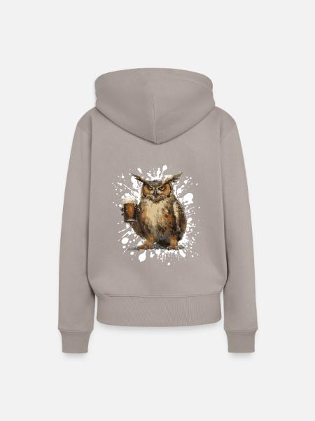 Eule Bier Lustig - Frauen Premium Bio Hoodie - Taupe