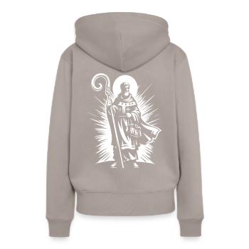 Saint-Nicolas – Design classique - Sweat à capuche Premium bio Femme - taupe - Dos - Julia (174cm)