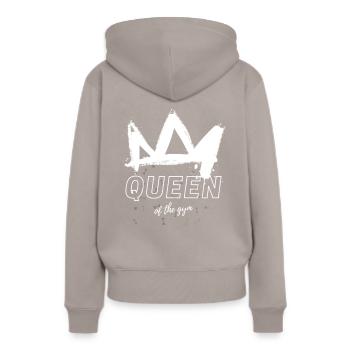 QUEEN of the gym white - Frauen Premium Bio Hoodie - Taupe - Hinten - Julia (174cm)