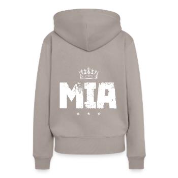 Mia - Frauen Premium Bio Hoodie - Taupe - Hinten - Julia (174cm)