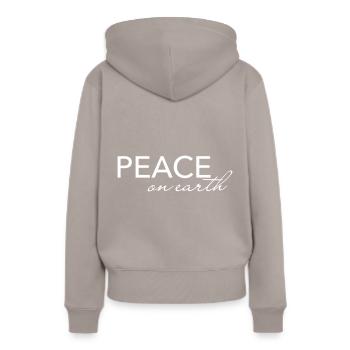 peace on earth, Frieden auf Erden - Frauen Premium Bio Hoodie - Taupe - Hinten - Julia (174cm)