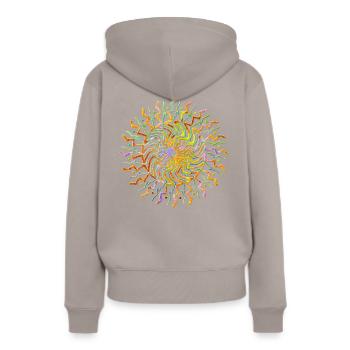 Mandala Yoga tribal Sonne strahlend gelb orange - Frauen Premium Bio Hoodie - Taupe - Hinten - Julia (174cm)