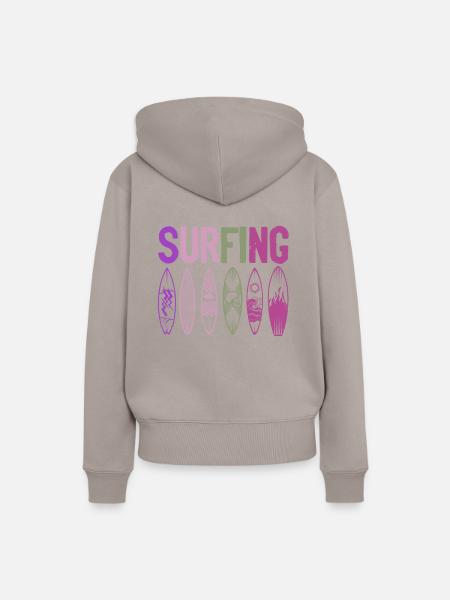 Surfbrett Surfing - Frauen Premium Bio Hoodie - Taupe
